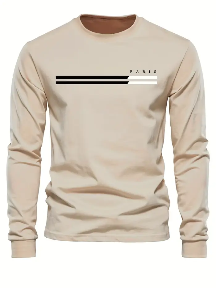 T-shirt à manches longues et col rond pour homme, 100% pur coton, ample, confortable, décontracté, i