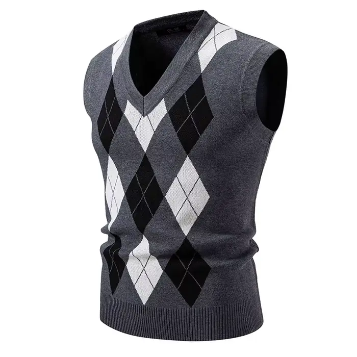 Gilets en tricot sans manches pour hommes, pulls tricotés géométriques à la mode, col en v, pull int