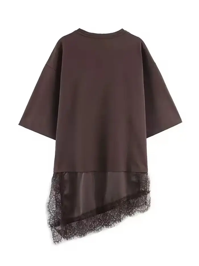 T-shirt asymétrique à col rond et manches courtes pour femme