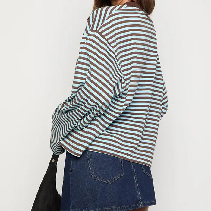 T-shirt rayé à manches longues pour femmes