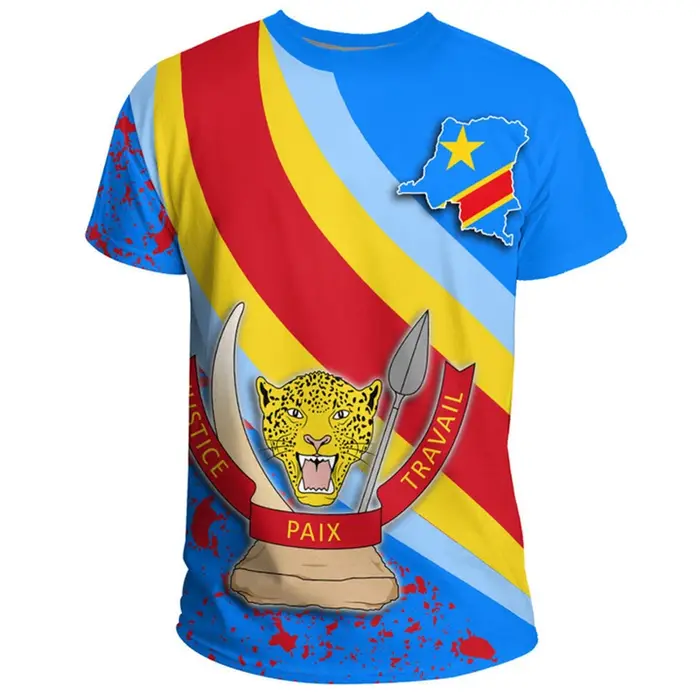 République démocratique du Congo drapeau impression 3D emblème National T-shirt été décontracté col rond t-shirts à manches courtes hauts
