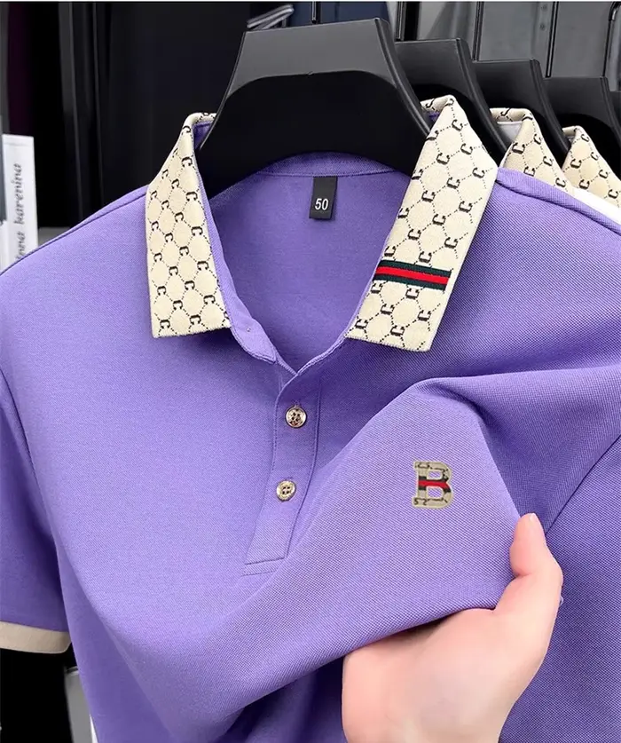 Marque de luxe B lettre en relief polo à manches courtes hommes été léger respirant nouvelle mode couleur bloquée revers T-shirt
