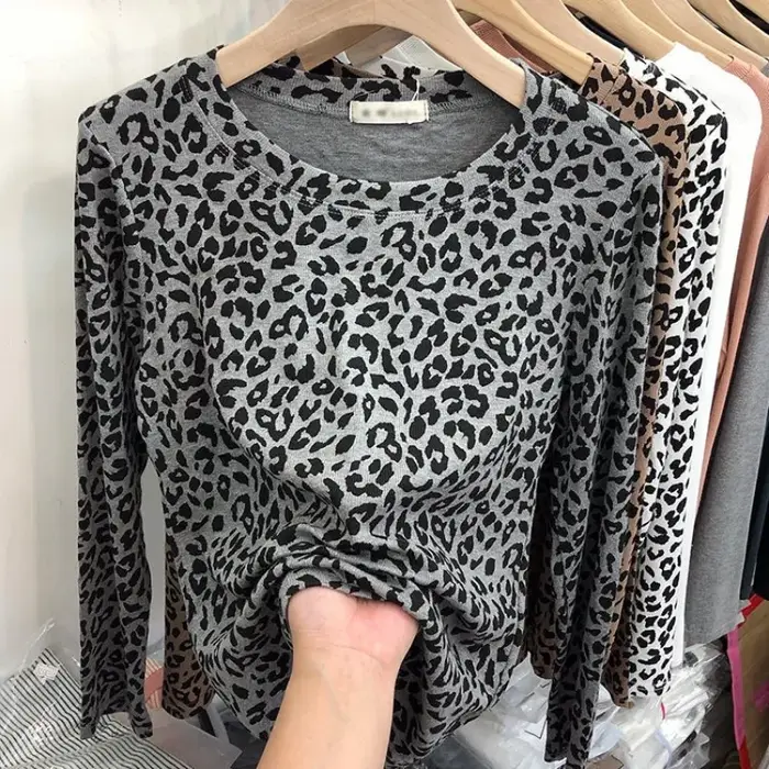 OCEANLOVE Y2k vêtements léopard t-shirt pour femmes Vintage printemps automne bases Ropa De Mujer mode coréenne mince t-shirts courts