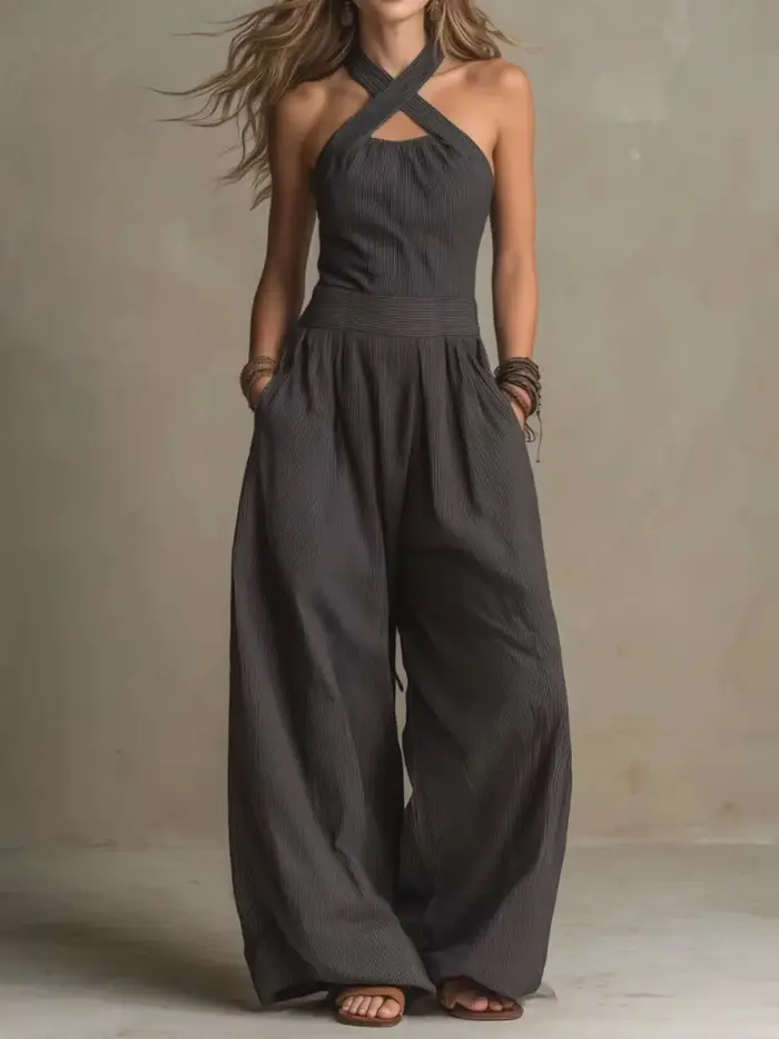 Combinaison sans manches à col halter, ensemble assorti printemps-été