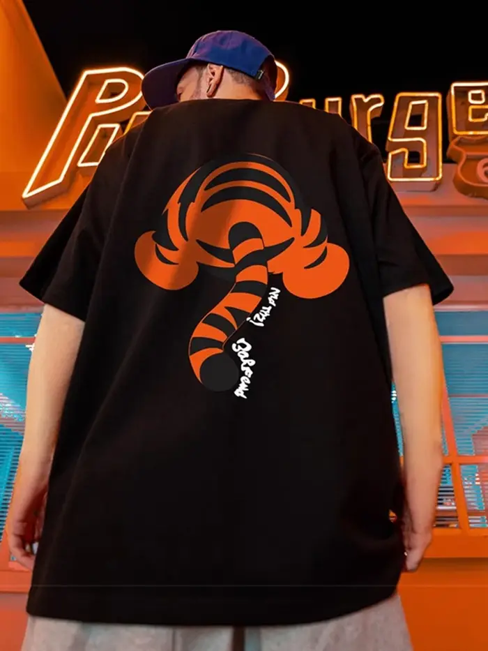 T-shirts d'été imprimés graphiques de tigre de dessin animé pour hommes