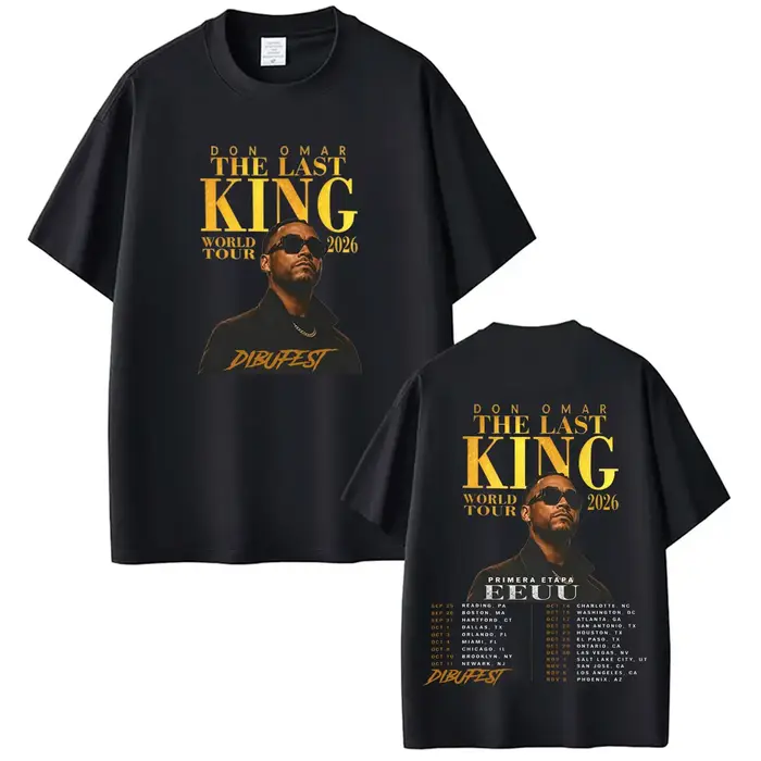 T-shirt imprimé du rappeur Don Omar The Last King Tour 2026 pour hommes et femmes, T-shirt Hip-hop P