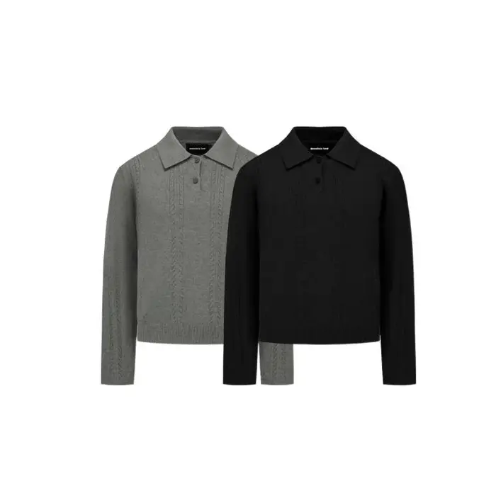 Polo en tricot jacquard pour homme, style rétro, manches longues, col à revers