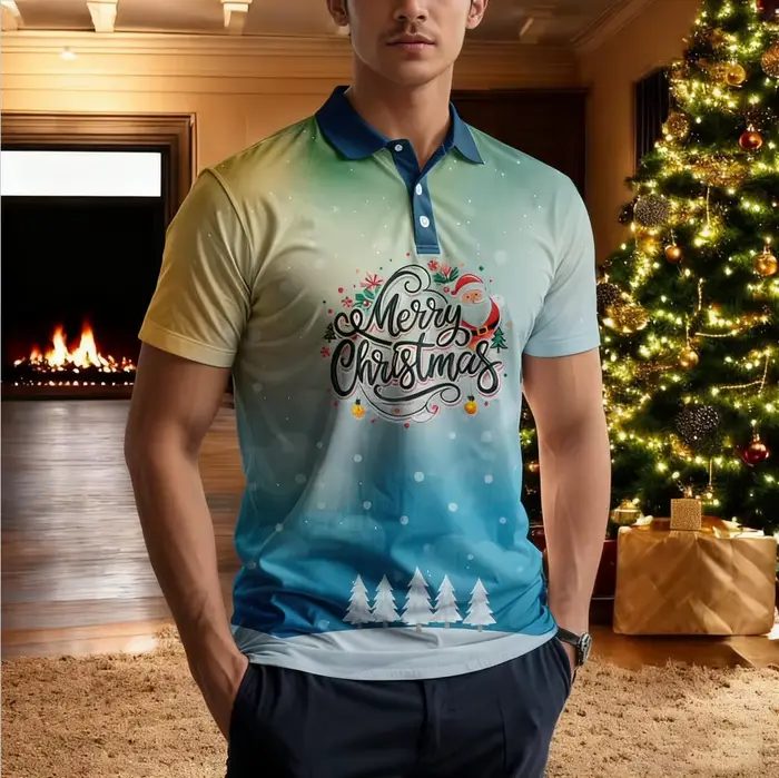 Polo imprimé sur le thème de Noël pour hommes et femmes