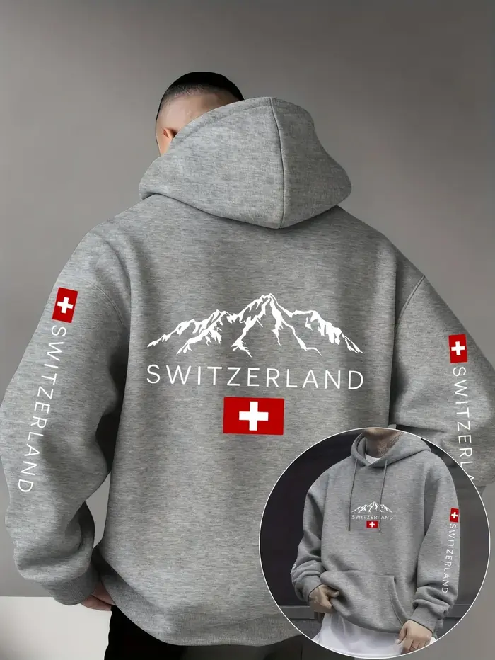 Sweat-shirt à capuche unisexe avec imprimé montagne Suisse