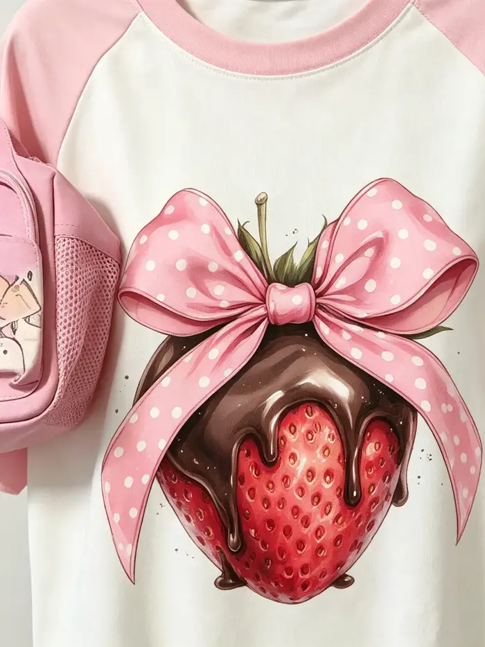 T-shirts tendance à motif fraise pour femme et fille