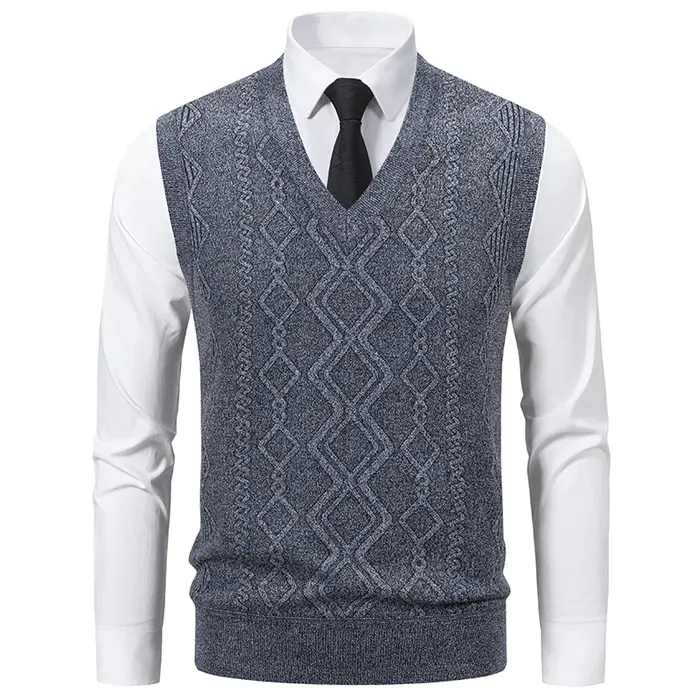 Pull sans manches à col en V pour homme, pull tricoté sans manches à col en V