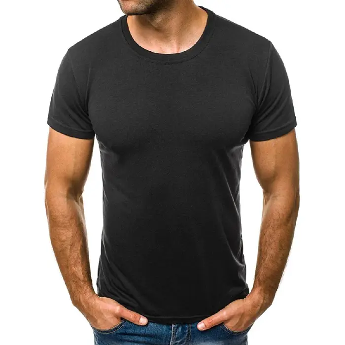 T-shirt d'été en coton pour hommes, Slim, noir, manches courtes, confortable, décontracté, col rond,