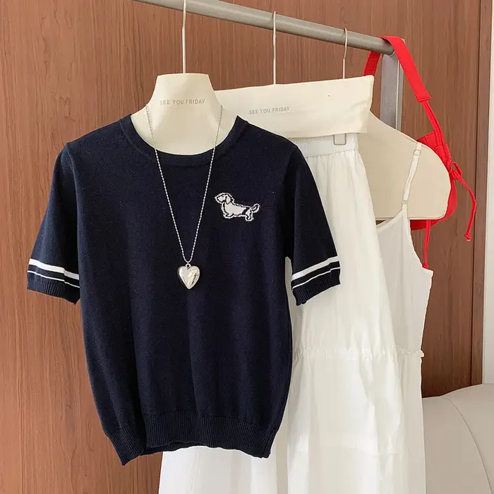 T-shirt d'été pour femmes, 100% coton, manches courtes, col rond, vêtements décontractés, pull basiq