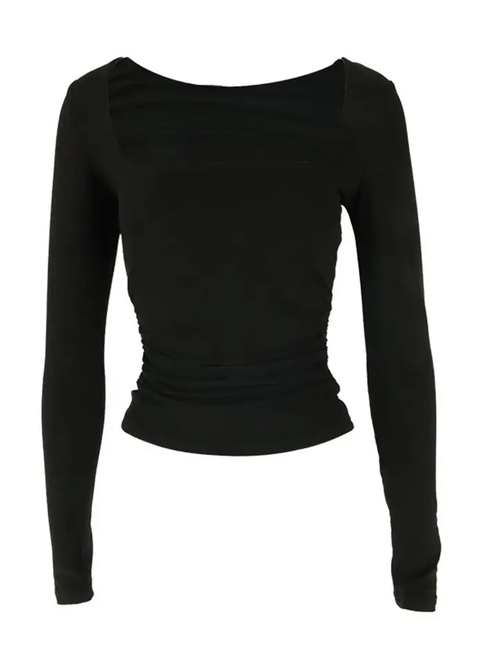 Nouvelles femmes T-shirt automne Sexy poitrine basse solide élégant