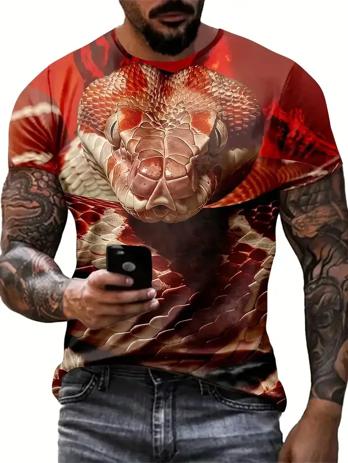 Mode 3D Serpent Imprimé T-Shirt pour Hommes Motif Animal Drôle Surdimensionné