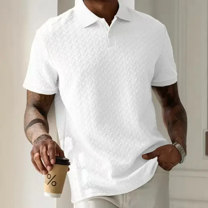 Printemps été hommes Polo à manches courtes vêtements solide Jacquard T-shirt col rabattu décontracté mode bouton