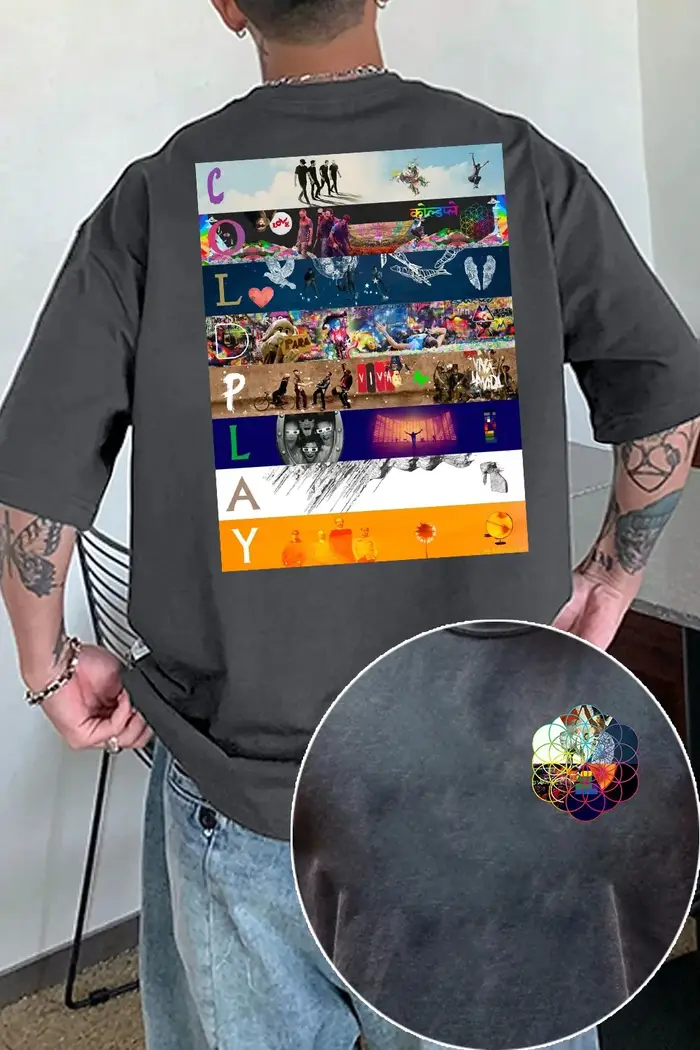T-shirt unisexe tendance en coton à manches courtes et col rond pour homme et femme, coupe ample, idéal pour l'été – Édition limitée Cold-plays