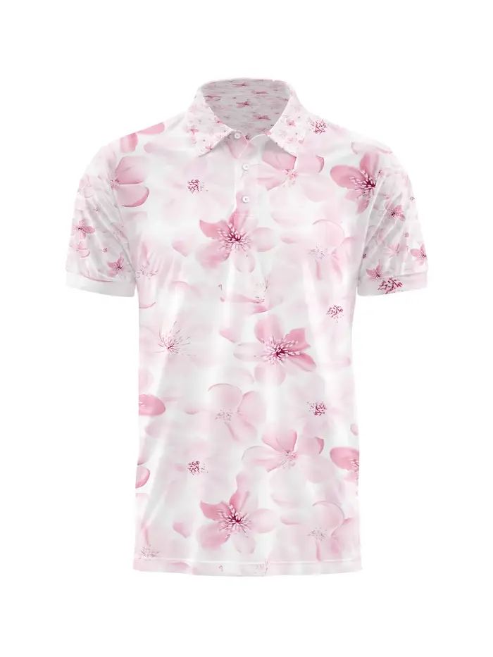 Polo à motif de fleurs de cerisier japonais pour hommes et femmes