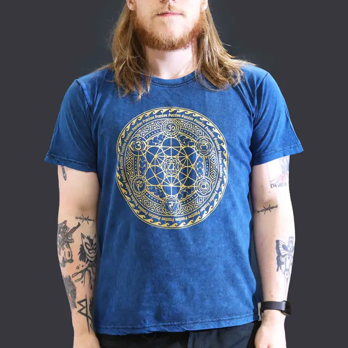 Nomad Sari Stonewashed Cotton T-Shirt – Chakra – Blue – Large