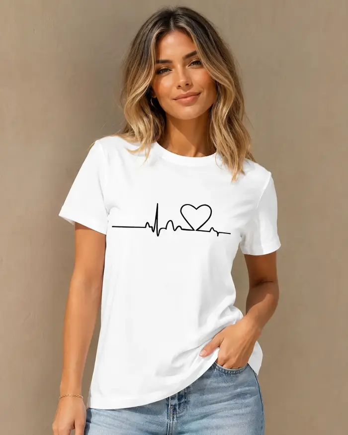 T-shirt à imprimé cœur pour femme : haut décontracté d'été à col rond et manches courtes