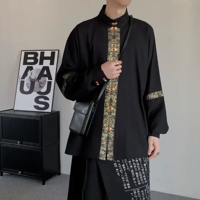 Chemise noire de Style chinois pour hommes