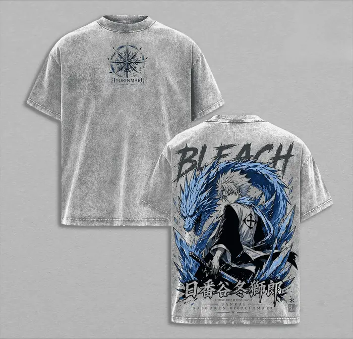 T-shirt vintage Y2K délavé BLEACH Hitsugaya Toushirou pour hommes et femmes