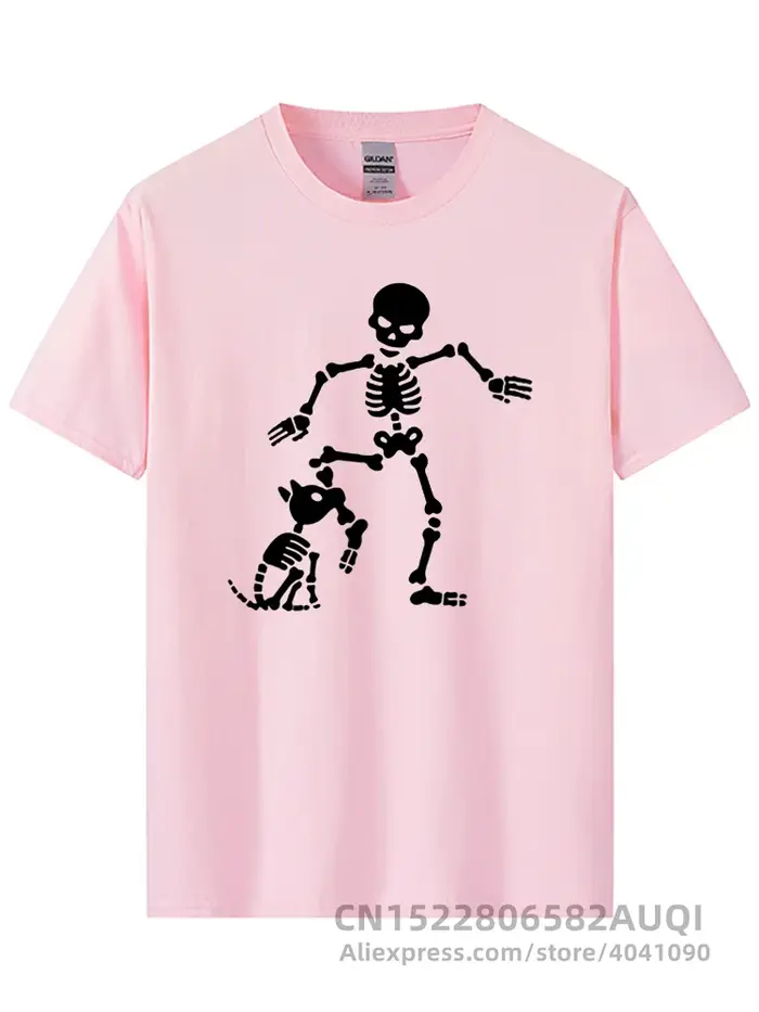 T-shirt col rond pour homme, haut de haute qualité, 100% coton, avec squelette imprimé, décontracté,