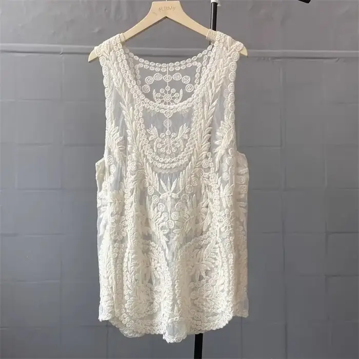 Haut en tricot ajouré au crochet pour femme, style mode, sexy, respirant, motif floral