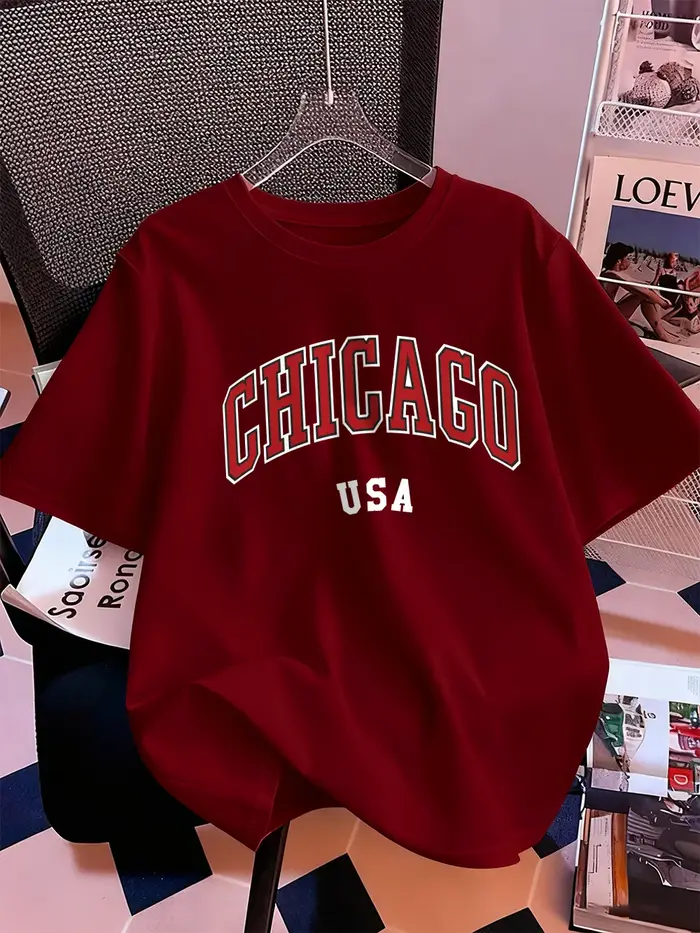 Chicago Usa lettre impression T-Shirt femmes coton été à manches courtes hauts confortable doux col rond
