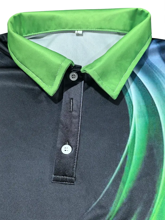 Polo à manches courtes contrastant avec imprimé abstrait, col vert, pour homme, idéal pour le golf et les sports d'été