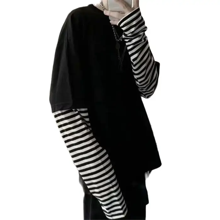 T-shirt rayé patchwork cool pour homme