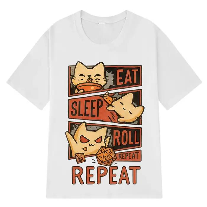 Chat fantaisiste DnD drôle Meme t-shirt hommes femmes Vintage lâche T-shirts été col rond coton à la mode surdimensionné