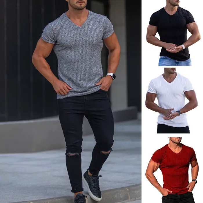 T-shirt à col en V profond pour homme