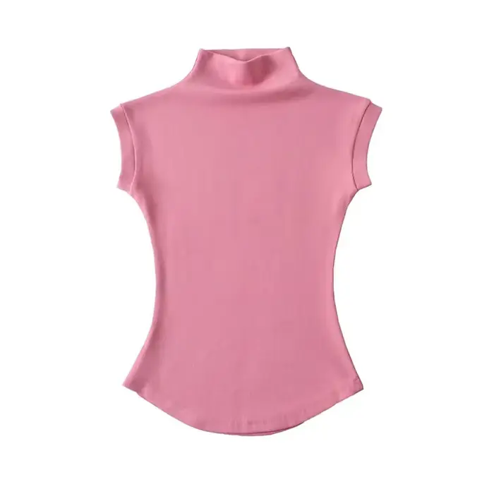 Femmes été Sexy col roulé sans manches T-Shirts hauts solide coupe ajustée pulls