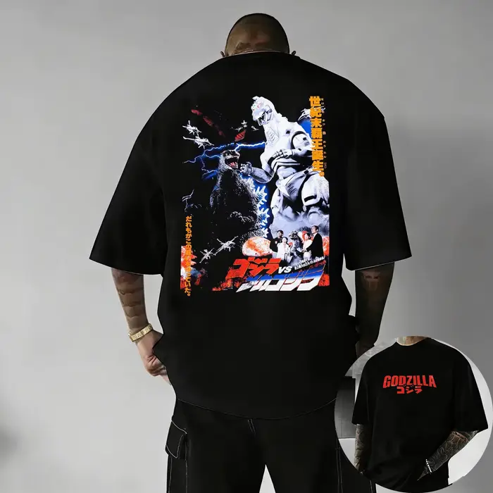 T-Shirt à manches courtes en coton imprimé Godzilla Vintage