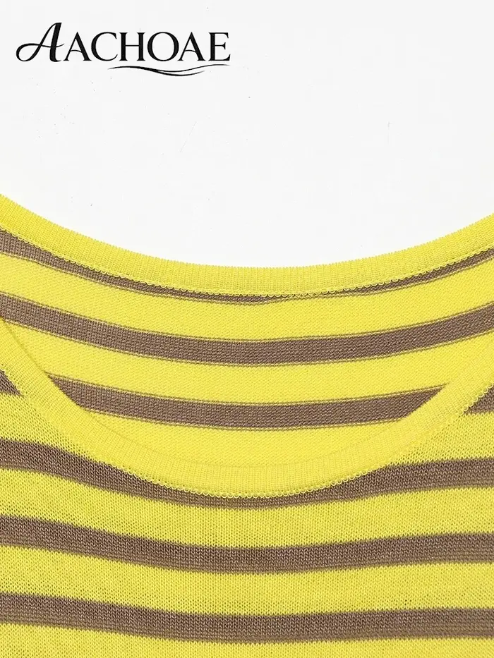 AACHOAE T-shirt en tricot rayé pour femme