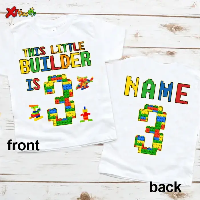 Nom personnalisé chemise d'anniversaire garçon t-shirt enfant en bas âge bébé enfants vêtements blocs de construction
