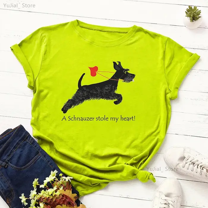 Un Schnauzer a volé mon coeur drôle graphique t-shirts femmes été blanc à manches courtes t-shirt st