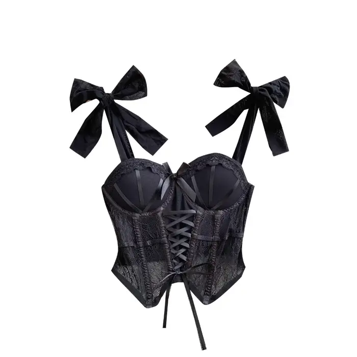 Spaghetti sangle débardeur pour femmes sans bretelles intégré soutien-gorge dentelle patchwork Tulle nœud Camis été