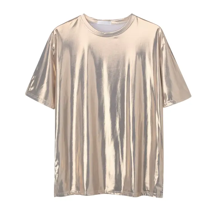 Été hommes brillant t-shirts or à manches courtes col rond T-Shirt