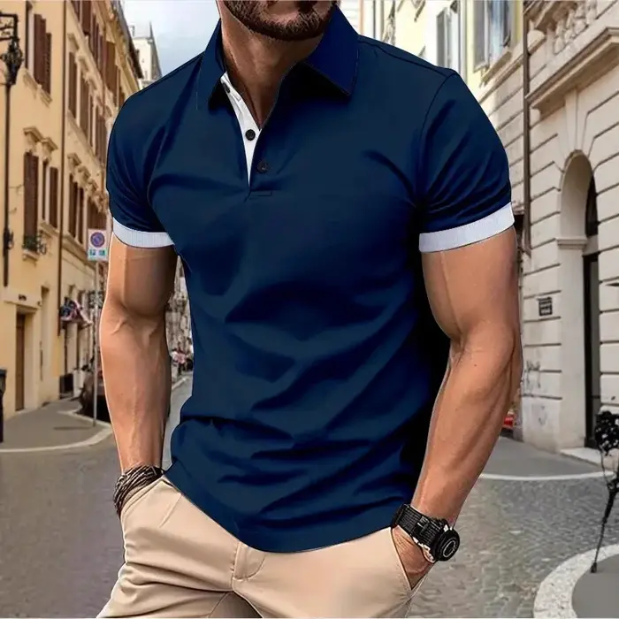 Polo Homme Manches Courtes Color Block Coupe Slim Style Anglais Décontracté Streetwear Été Respirant Tendance Golf Top Tee