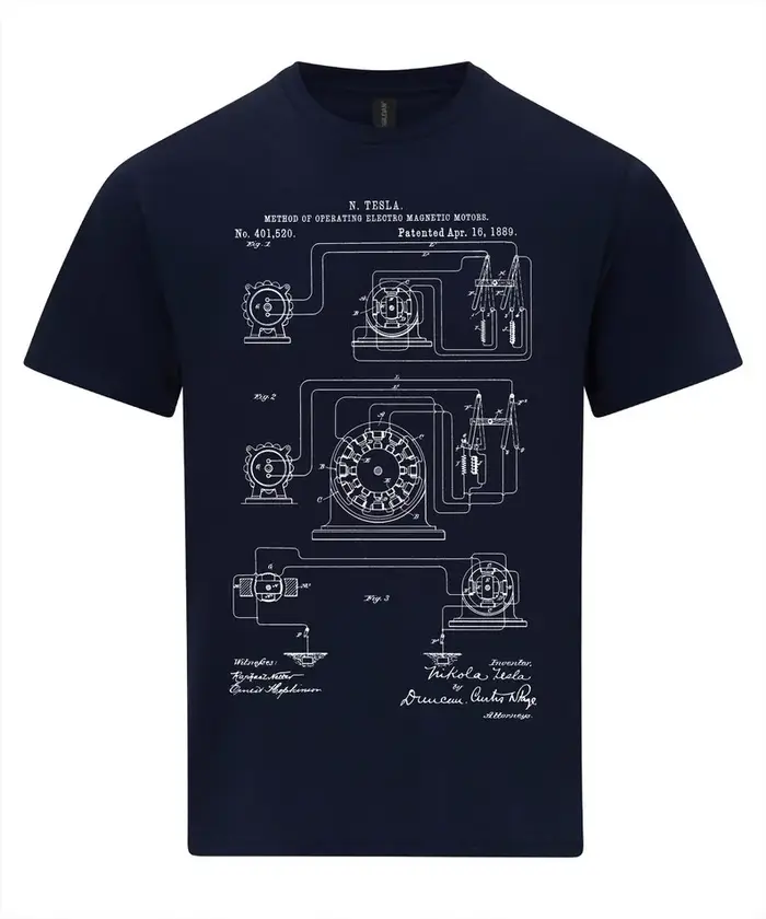 Nikola Tesla moteur d'exploitation breveté célèbre inventeur T-shirt Science et Innovation technologie ingénierie cadeau à manches courtes hauts