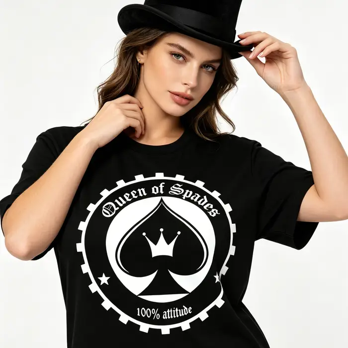 T-shirt QOS Black Spade Queen BBC Sexy Naughty Hotwife Adult Flirt Humor Oversized Short Tee Night C