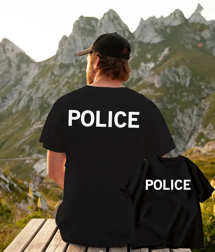 POLICE hommes t-shirt lettre imprimer col rond à manches courtes survêtement hauts été pull décontra
