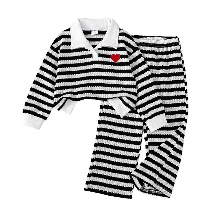 Ensemble deux pièces pour enfants, T-shirt à manches longues et col Polo rayé noir et blanc, nouvell