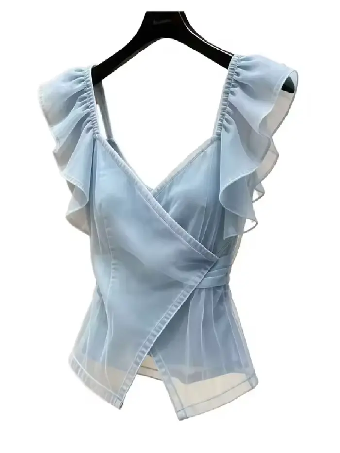 T-shirt élégant bleu à col en V pour femme