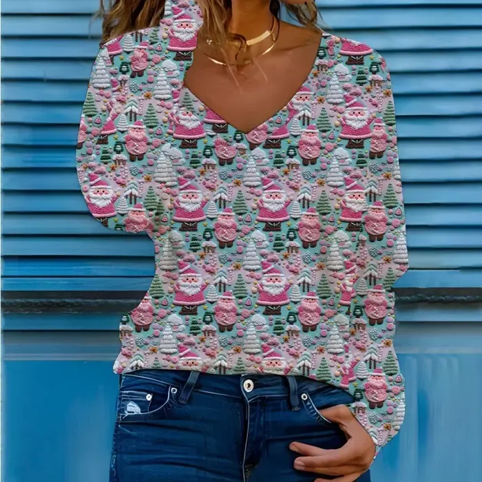 Femmes noël mignon bonhomme de neige t-shirts nouveau automne hiver