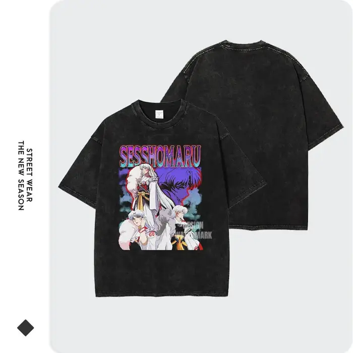 Anime i-inuyasha T-shirts surdimensionné Vintage lavé Sesshoumaru T-shirt rétro à manches courtes haut