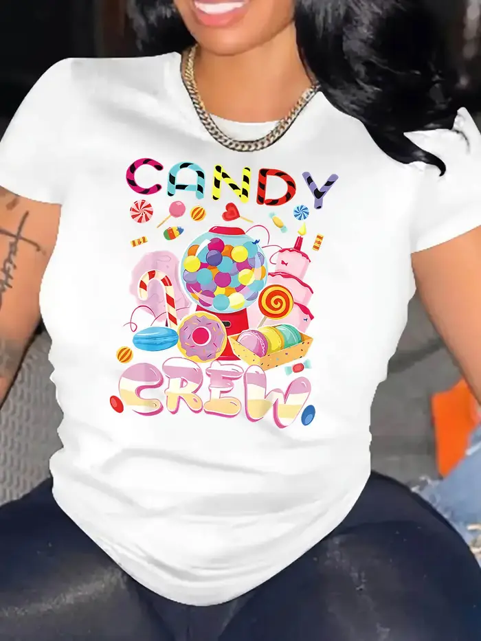 T-shirt à imprimé graphique Candy Crew pour femmes
