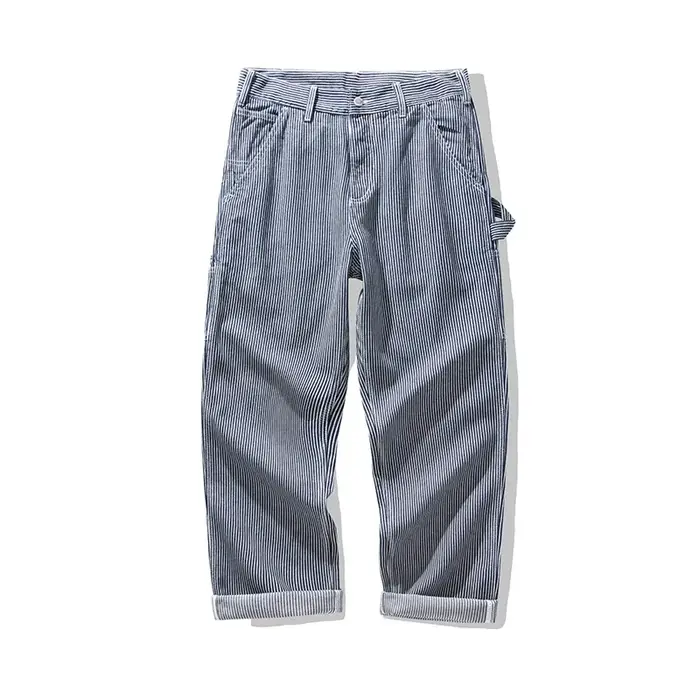 Pantalon de travail ferroviaire en Denim Original AMEKAJI salopette de travail rayée multi-poches Tr
